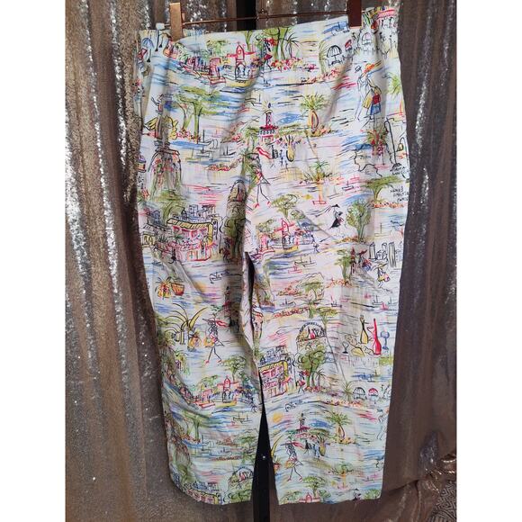 Exofficio Italy All Over Print Map Drawing Travel Italian Capri Pants Size 10 - Picture 2 of 11
